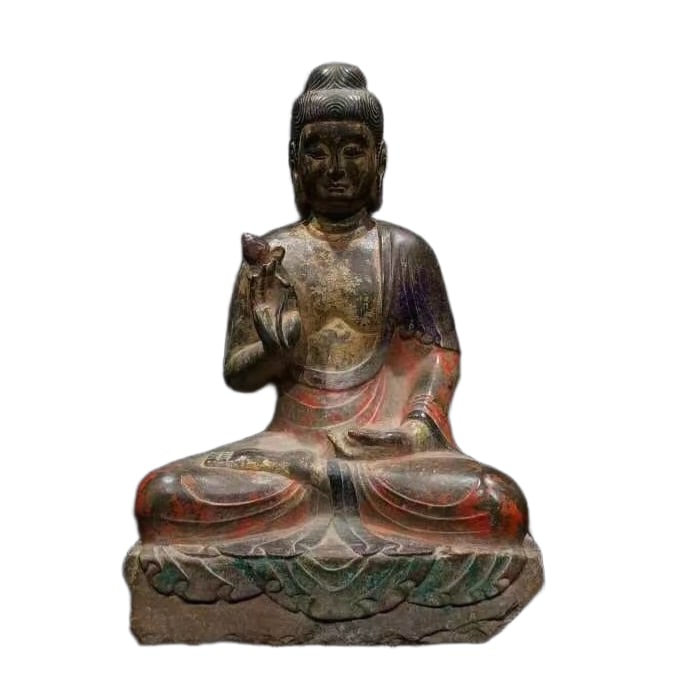 Painted Stone Seated Buddha: Colored Stone Painted Seated Buddha, 65 cm tall, 40 cm wide, 28 cm thick Freight: 1.International Shipping: Foreign shipping costs are determined by the destination. 2.Photos, descriptions and valuati
