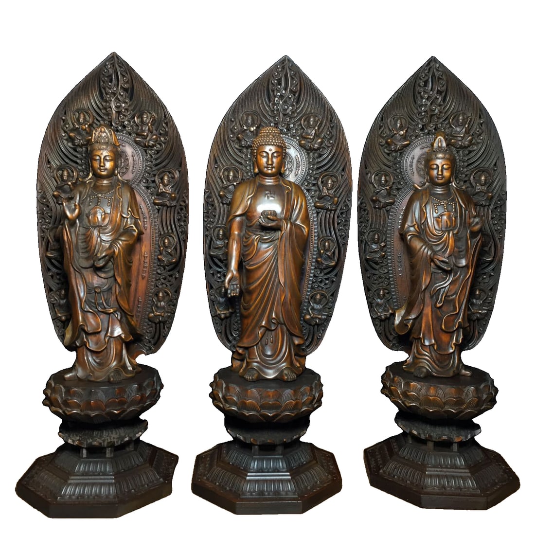 Boxwood [Western Three Saints] Ornament: Boxwood Western Trinity Figure, height 43cm, width 15cm Freight: 1.International Shipping: Foreign shipping costs are determined by the destination. 2.Photos, descriptions and valuations are