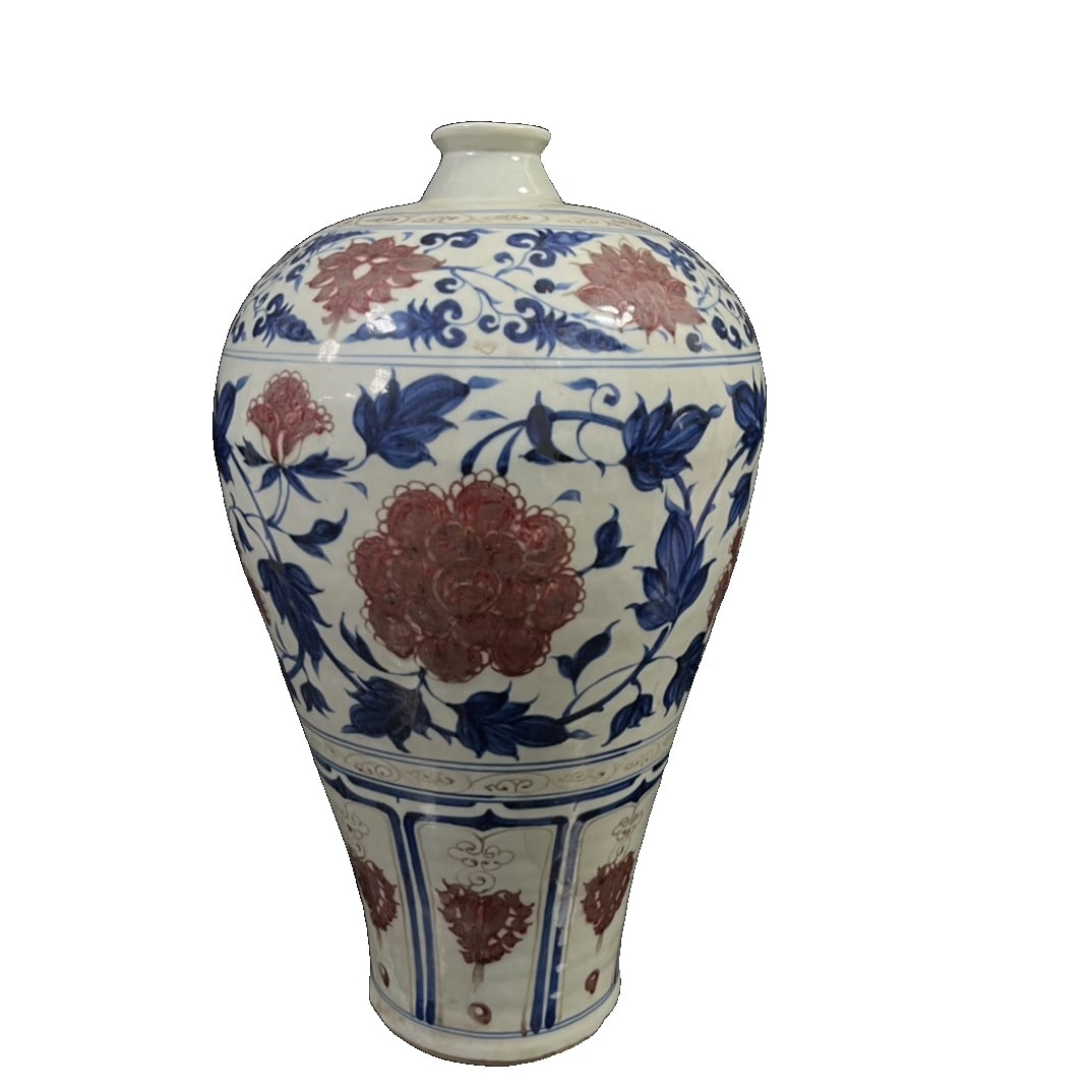 Yuan Dynasty Blue and White Glazed Red Decoration Large Mei Vase with Intertwined Lotus Pattern (1 of 10)