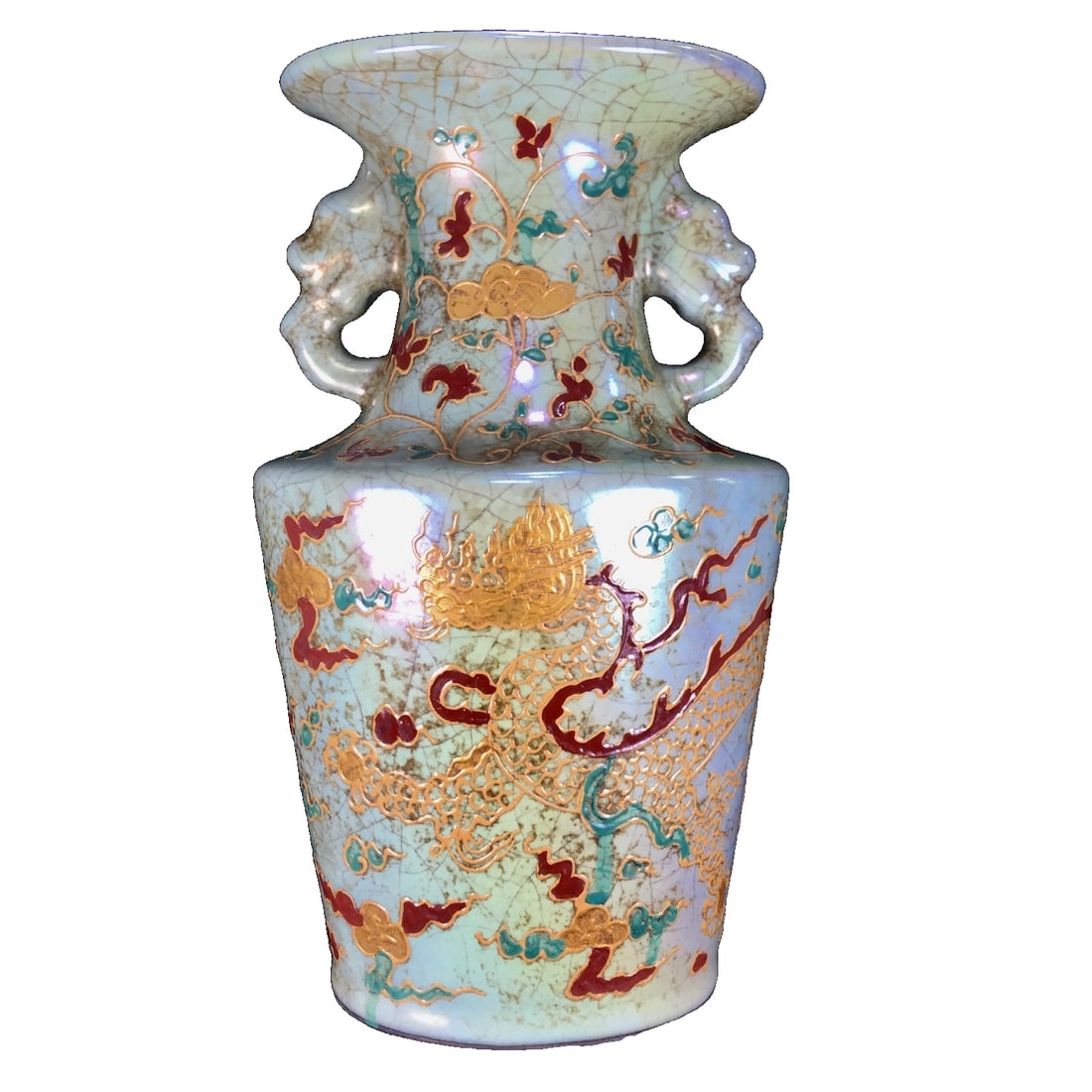 Song Dynasty Official Kiln Gilded Dragon Pattern Double Ear Vase (1 of 10)