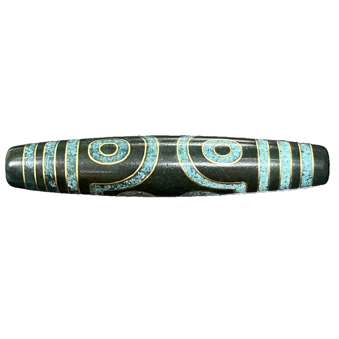 Cinnabar Inlayed with Gold Thread Seven-Eyed Dzi Bead: Cinnabar infiltration inlaid with gold thread seven-eyed celestial bead size: 79x15mm, with clear weathering and thick, smooth patina. Freight: 1.International Shipping: Foreign shipping costs are
