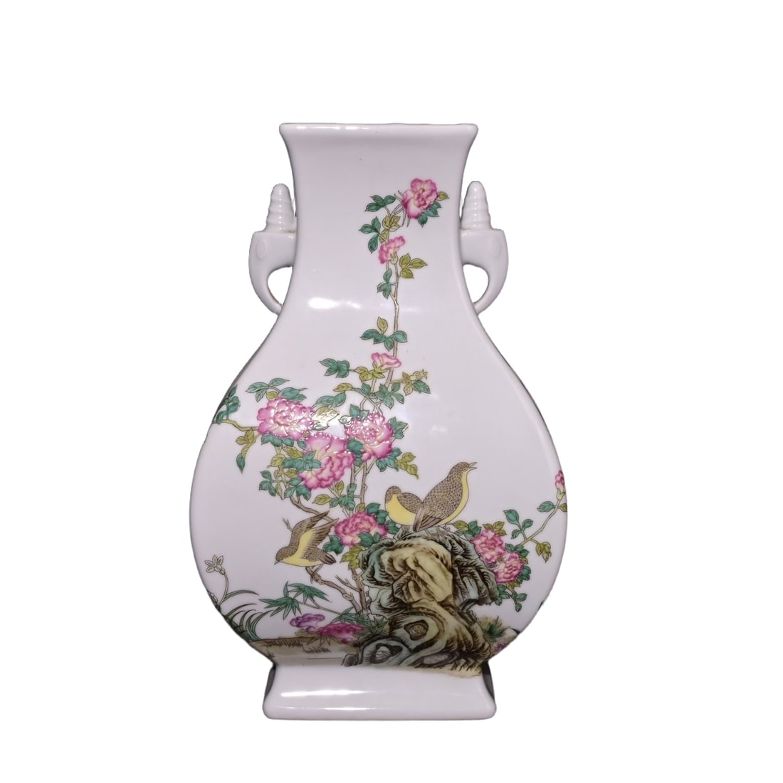 Antique Redwood Box with Qing Dynasty Qianlong Period Famille Rose Flower and Bird Motif Fu Ear Vase: Antique Rosewood Box with Qianlong Emperor's Mark, Porcelain Vase with Flower and Bird Design and Auspicious Ear, Height 30×19 Centimeters Freight: 1.International Shipping: Foreign shipping costs