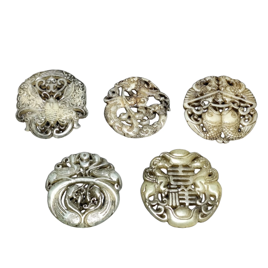 Qing Dynasty Old Hollowed Jade Pendant Jade Plaque Set of 5 (1 of 8)