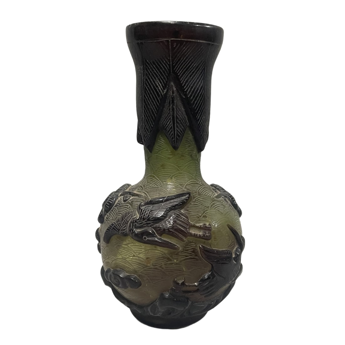 Gorgeous Glaze Relief - Pine Cranes - Vase: Treasure: Glaze Carving Masterpiece - Pine Cranes and VaseSize: Mouth diameter: 4.5cm, Height: 14cm, Weight: 270g Freight: 1.International Shipping: Foreign shipping costs are determined by the