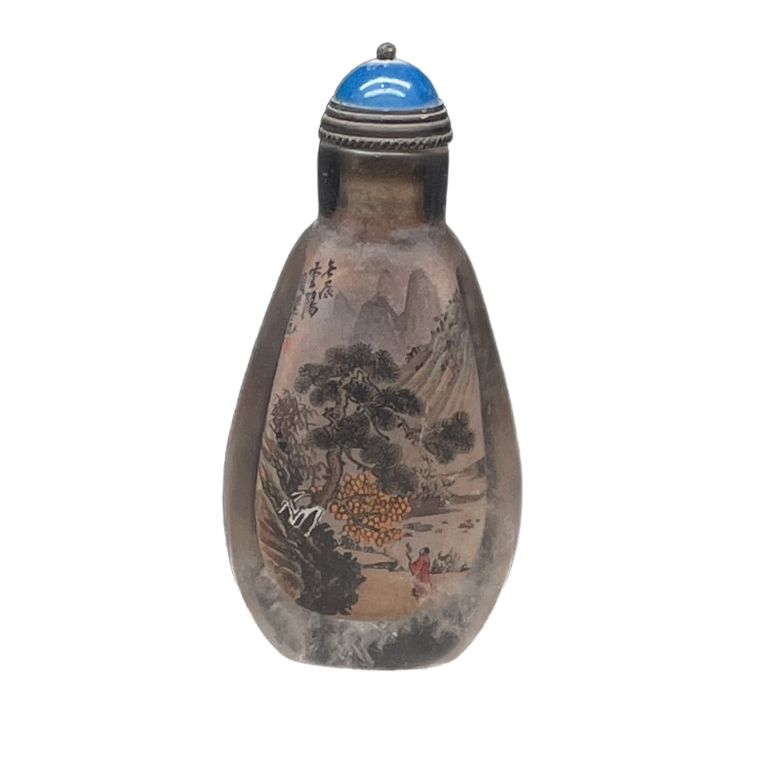 Crystal Snuff Bottle with Mountain and Figure Painting: Antique watercolor painted landscape and figures snuff bottleSpecifications: 6.9cm x 3.3cm, weighs 47gDescription: Made of clear crystal, the landscape is natural and realistic, the painting is