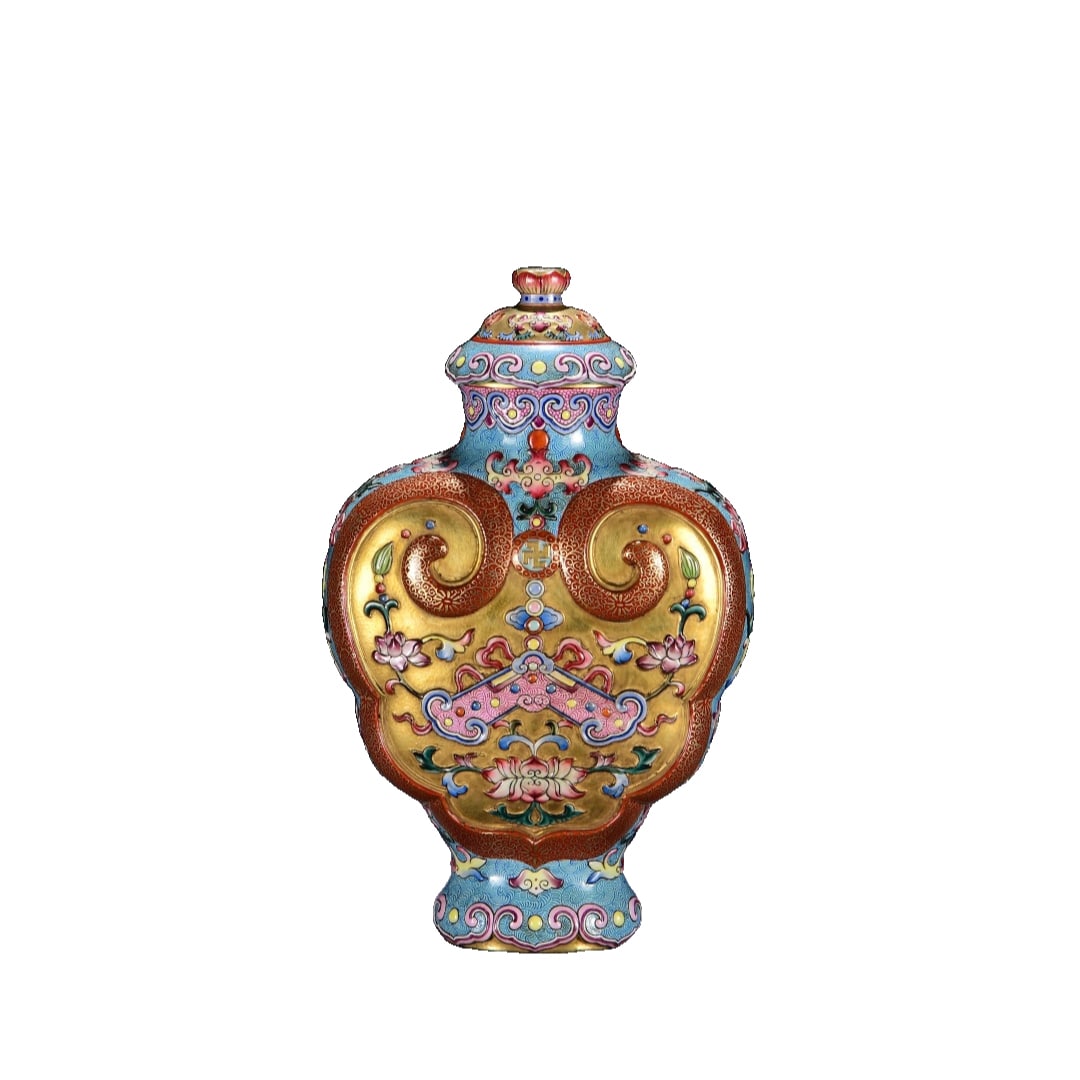Qing Qianlong Enamel Carving Gilt Auspicious Ruyi Vase (1 of 10)