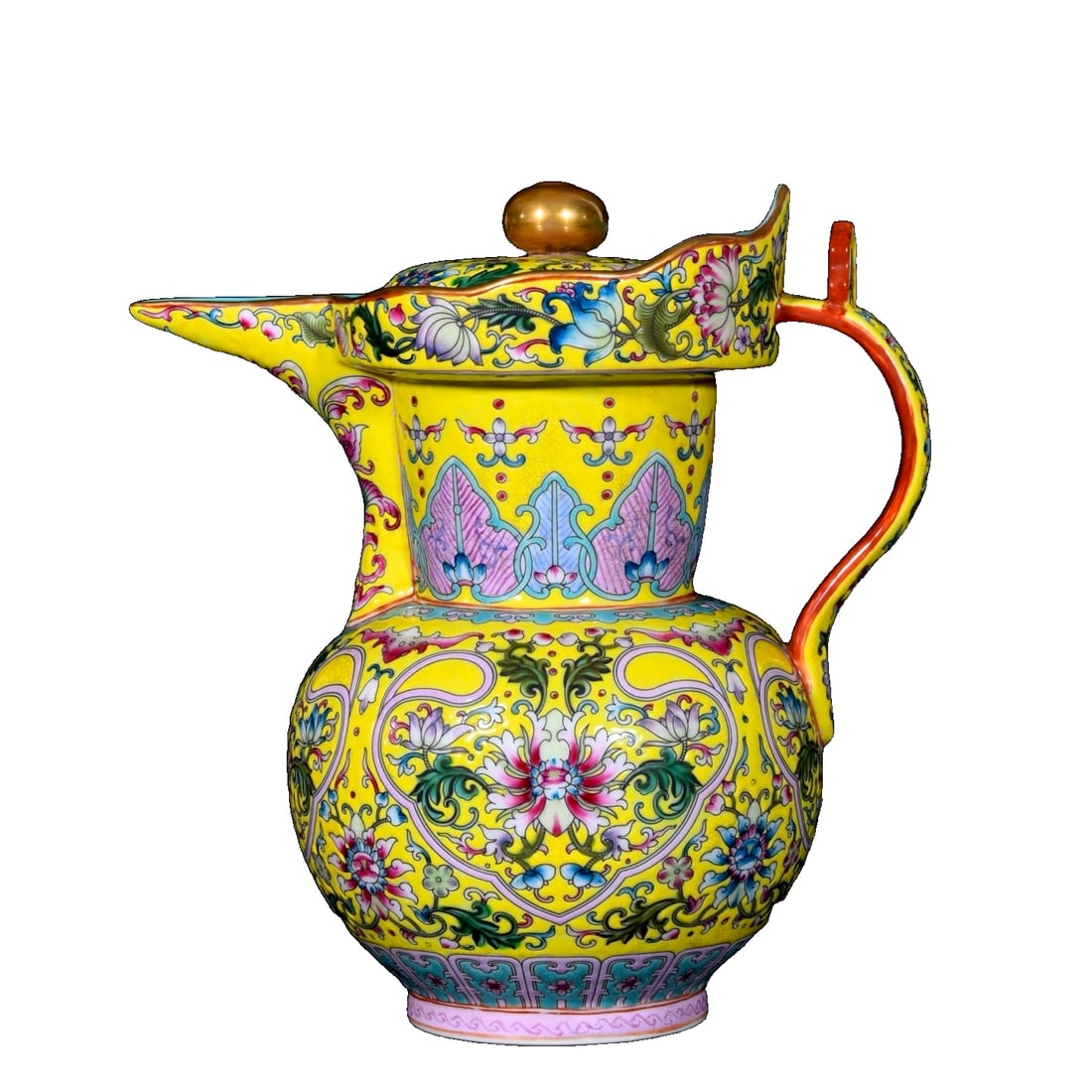 Qing Yongzheng Famille Rose Gilded Ru Yi Pattern Monk Hat Pot (1 of 10)