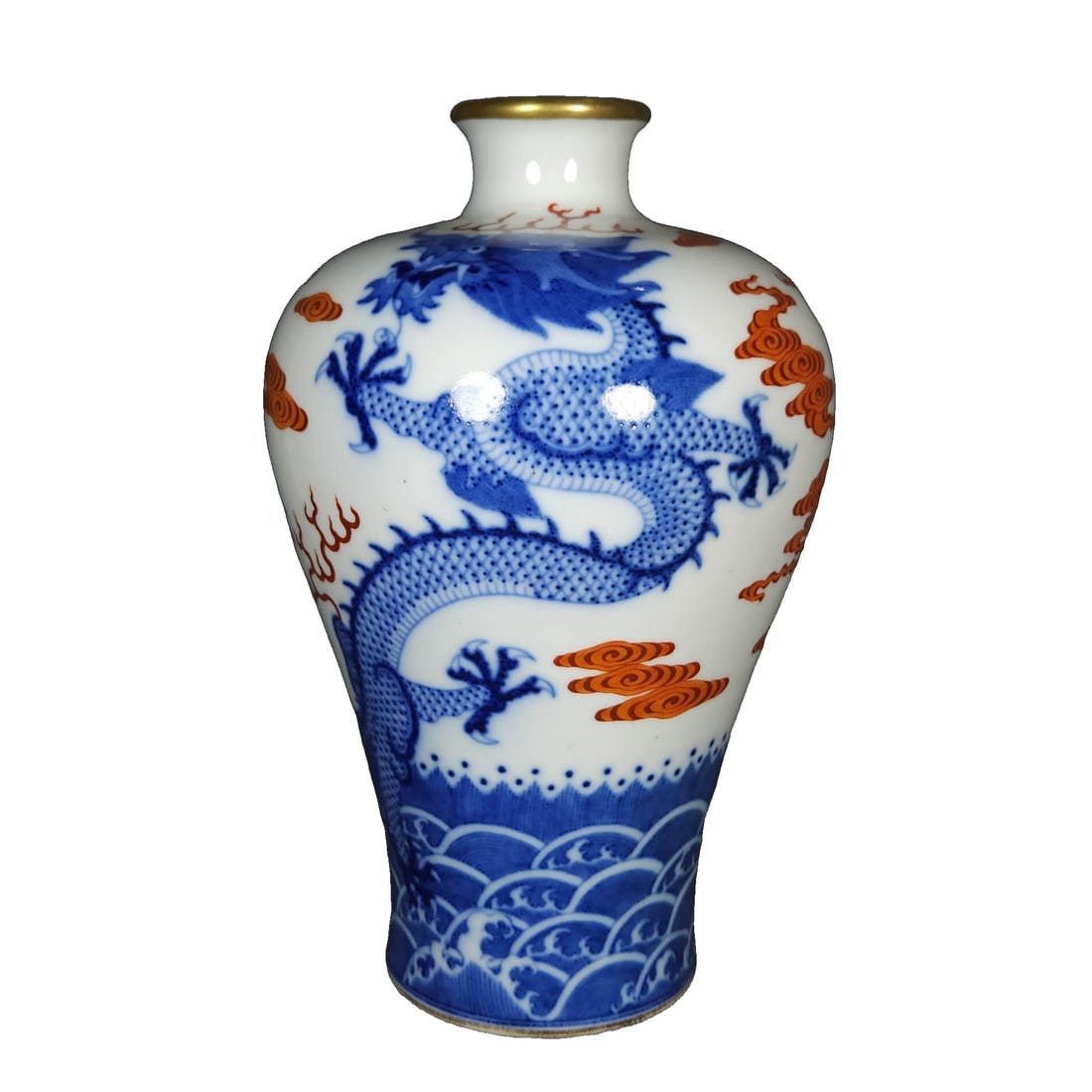 Qing Dynasty Kangxi Period Double Dragon Playing with Pearl Gilded Meiping Vase (1 of 10)