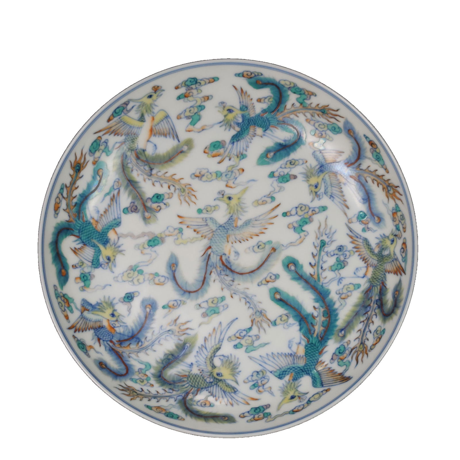 Qing Dynasty Qianlong Period Dui Cai Nine Phoenix Plate (1 of 10)