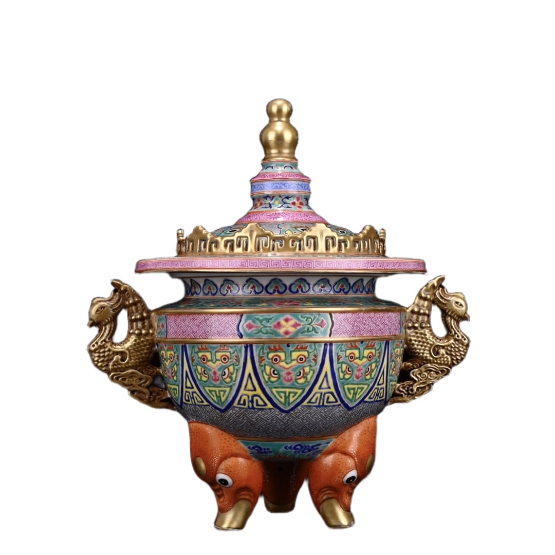 Qing Yongzheng Enamel Color Bronze Incense Burner: This Qing Yongzheng famille-verte gold incense burner is renowned for its exquisite enamel craftsmanship and intricate gold decorations, showcasing the exceptional skills of the court artisans of the
