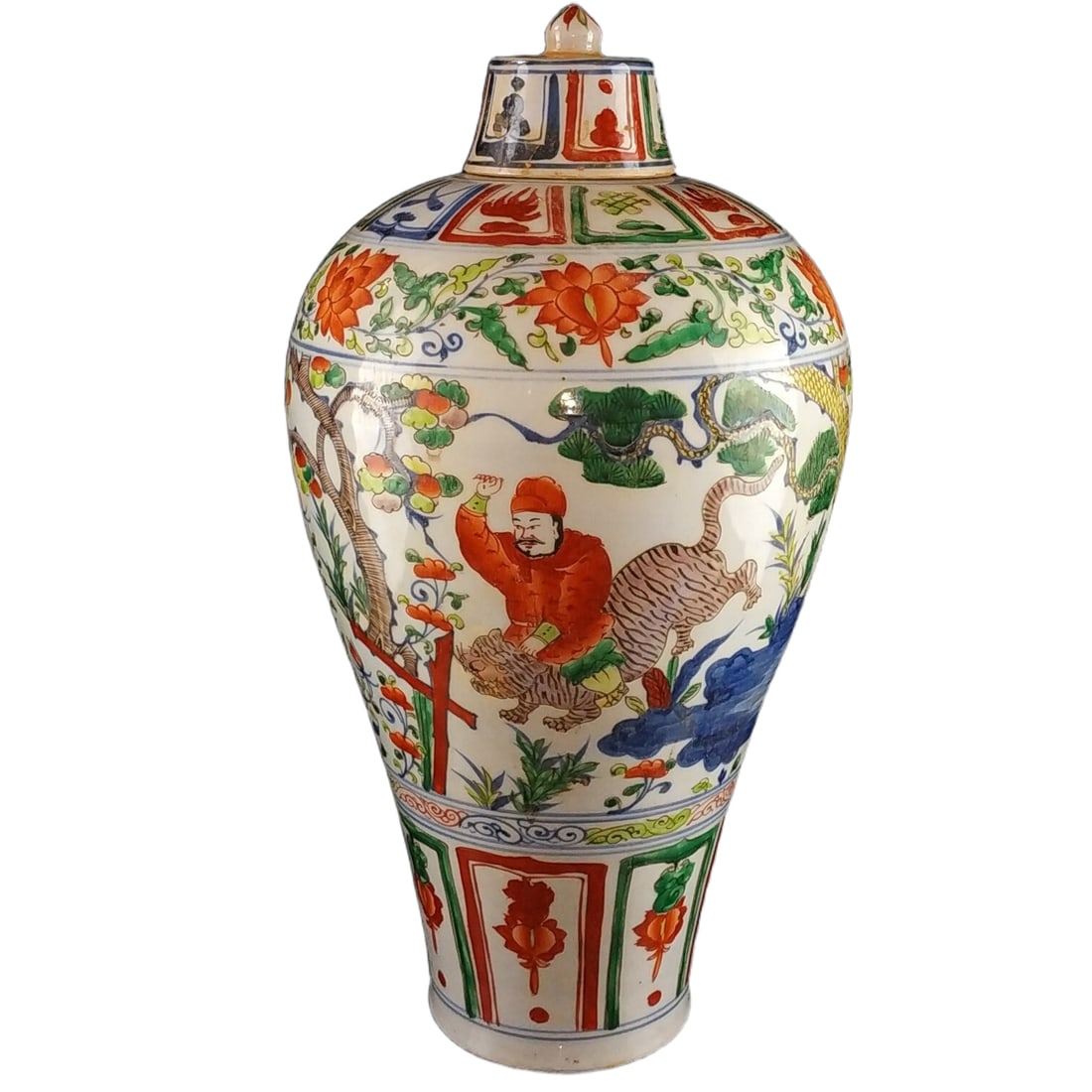 Yuan Dynasty Multicolor Hand-painted Wu Song Fighting the Tiger Meiping (1 of 10)