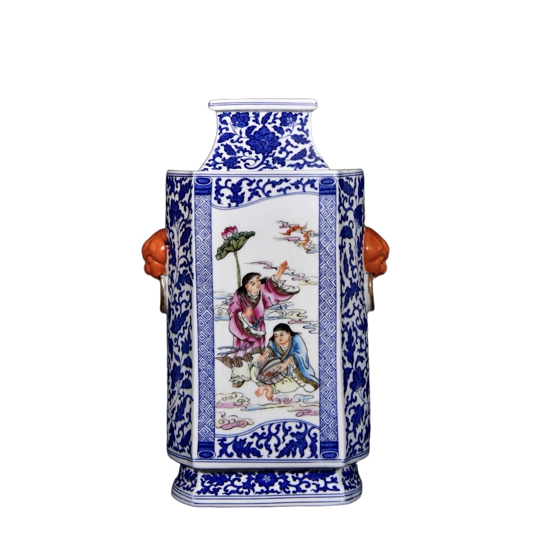 Qing Dynasty Qianlong Blue-and-White Famille Rose Hehe Erxian Character Pattern Brown Bottle (1 of 10)