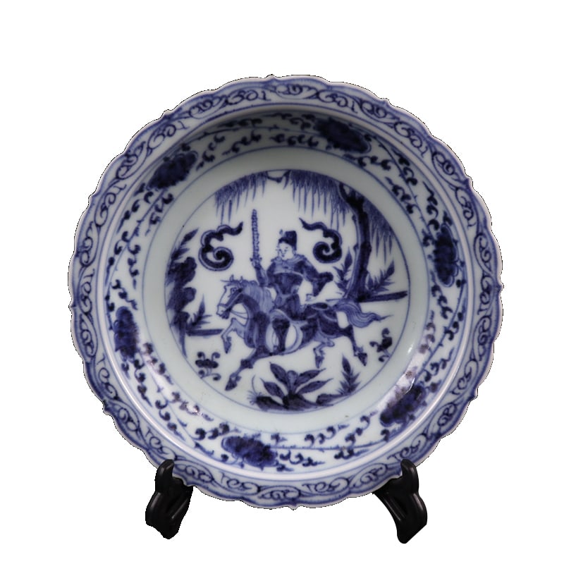 Blue and White Porcelain Plate with Figure Story Pattern and Floral Edge (1 of 10)