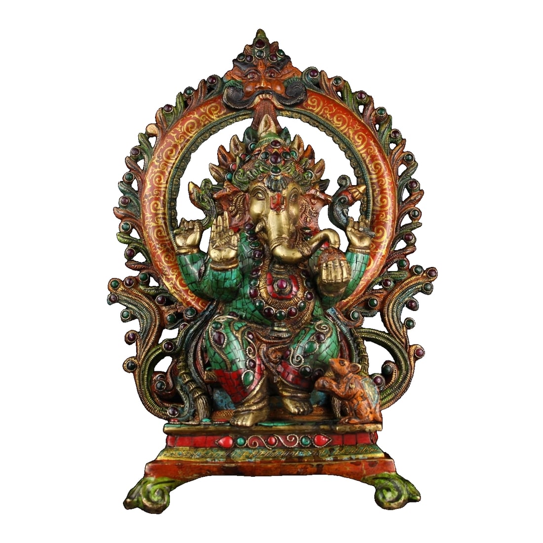 Handmade pure copper, inlaid with gemstones, painted, gilded, and colored Tibetan Jambhala (Elephant (1 of 10)