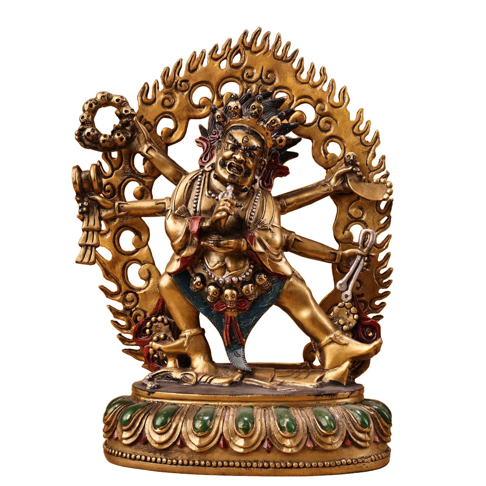 One Gilt Bronze Mahakala Statue with Six Arms, High Relief Engraving and Color Painting (1 of 11)
