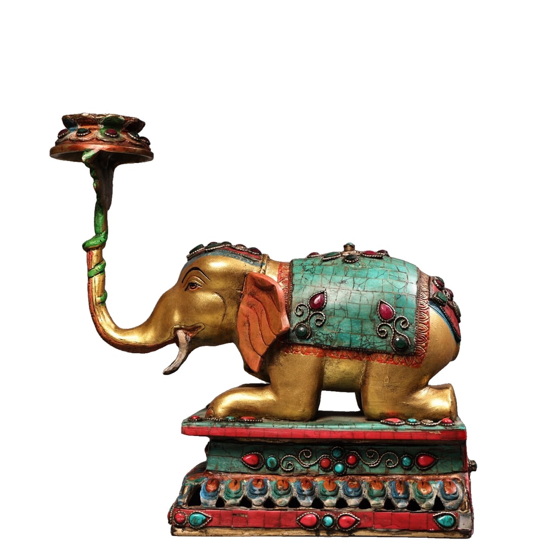 Engraved Elephant Oil Lamp with Gemstones and Gold Leaf: Gilded Elephant Oil Lamp with Gemstone Inlay and Gold Painting Wax StandExquisite craftsmanship Elegant shapeWeight: 4700 grams Height: 26 cm Length: 26 cm Width: 11 cm Freight: 1.International Shippi