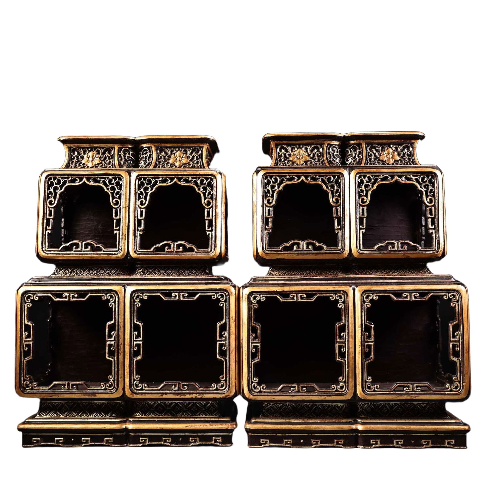 Rare Antique Collection Wooden Lacquer Ware Hand-painted Gilded Antique Rack (Pair) (1 of 10)