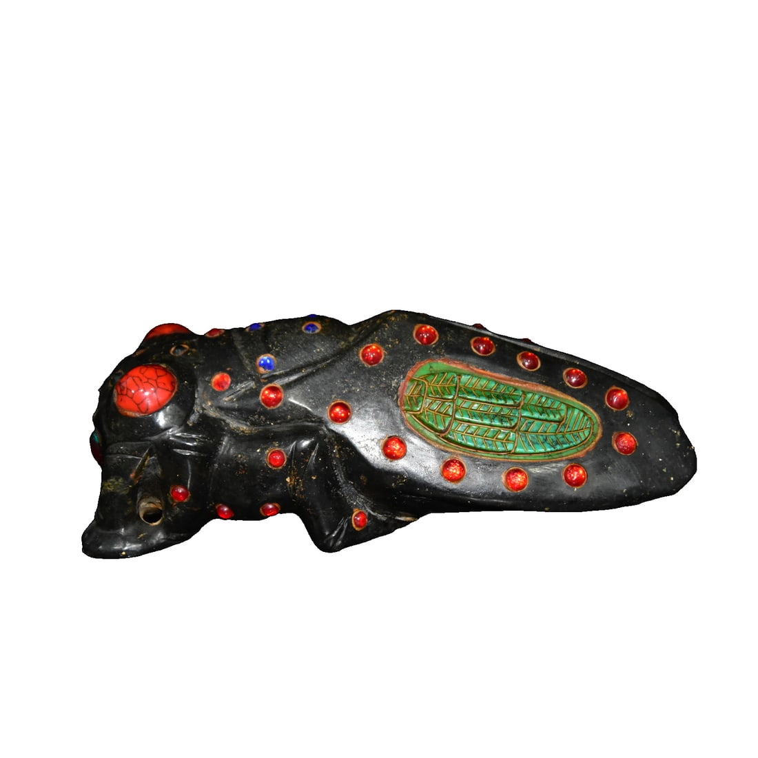 Meteorite Inlaid Turquoise Gold Cicada: Meteorite inlaid with turquoise and gold cicada, size as shown, weighs 2019 grams Freight: 1.International Shipping: Foreign shipping costs are determined by the destination. 2.Photos, descriptions an