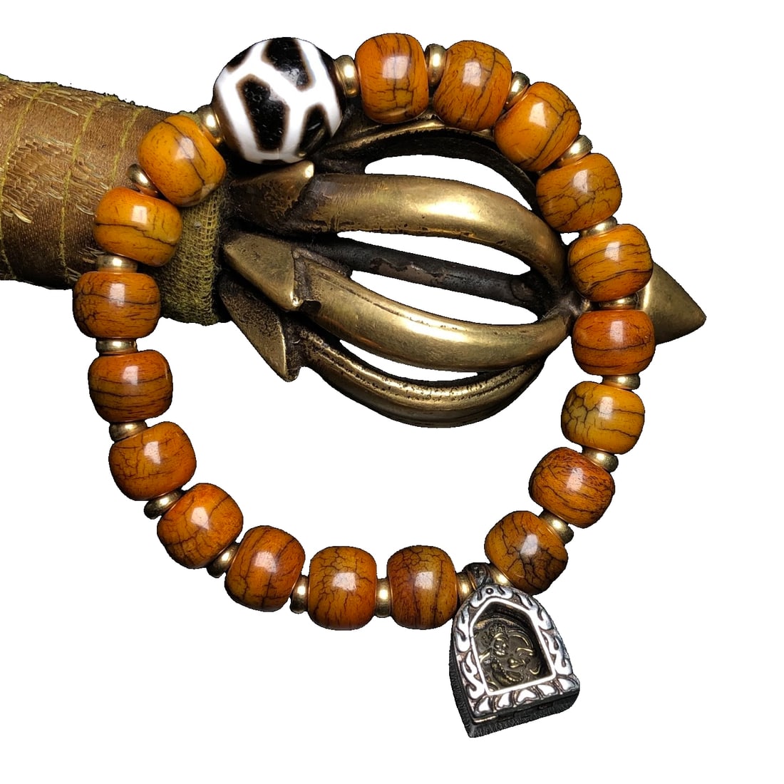 Natural Agate Turtle Pattern Dzi Bead Ga'u Box Handmade Buddhist Prayer Beads Bracelet (1 of 10)