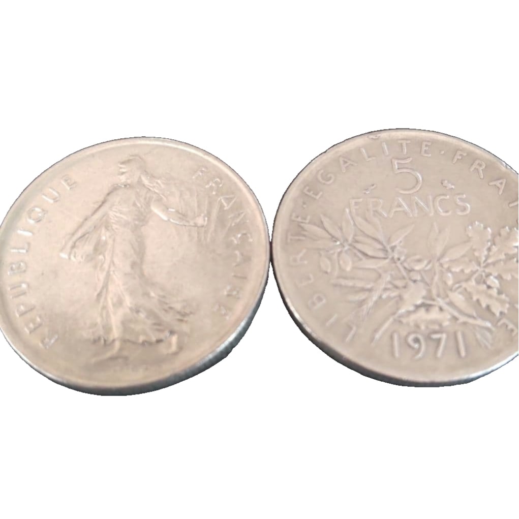 1971 French Antique 5 Franc Coin, a set of two (1 of 4)