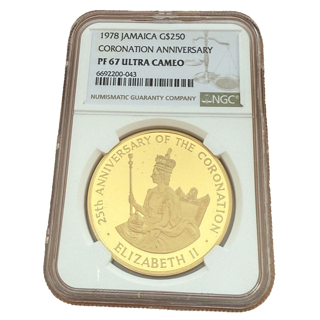 Jamaica 1978 250 Dollar Gold Coin NGC PF67UC Coronation Commemorative Coin: 1978 Jamaica Gold Coin, Face Value $250, NGC Graded PF67UC, Coronation Anniversary Edition Freight: 1.International Shipping: Foreign shipping costs are determined by the destination. 2.Photos, descri