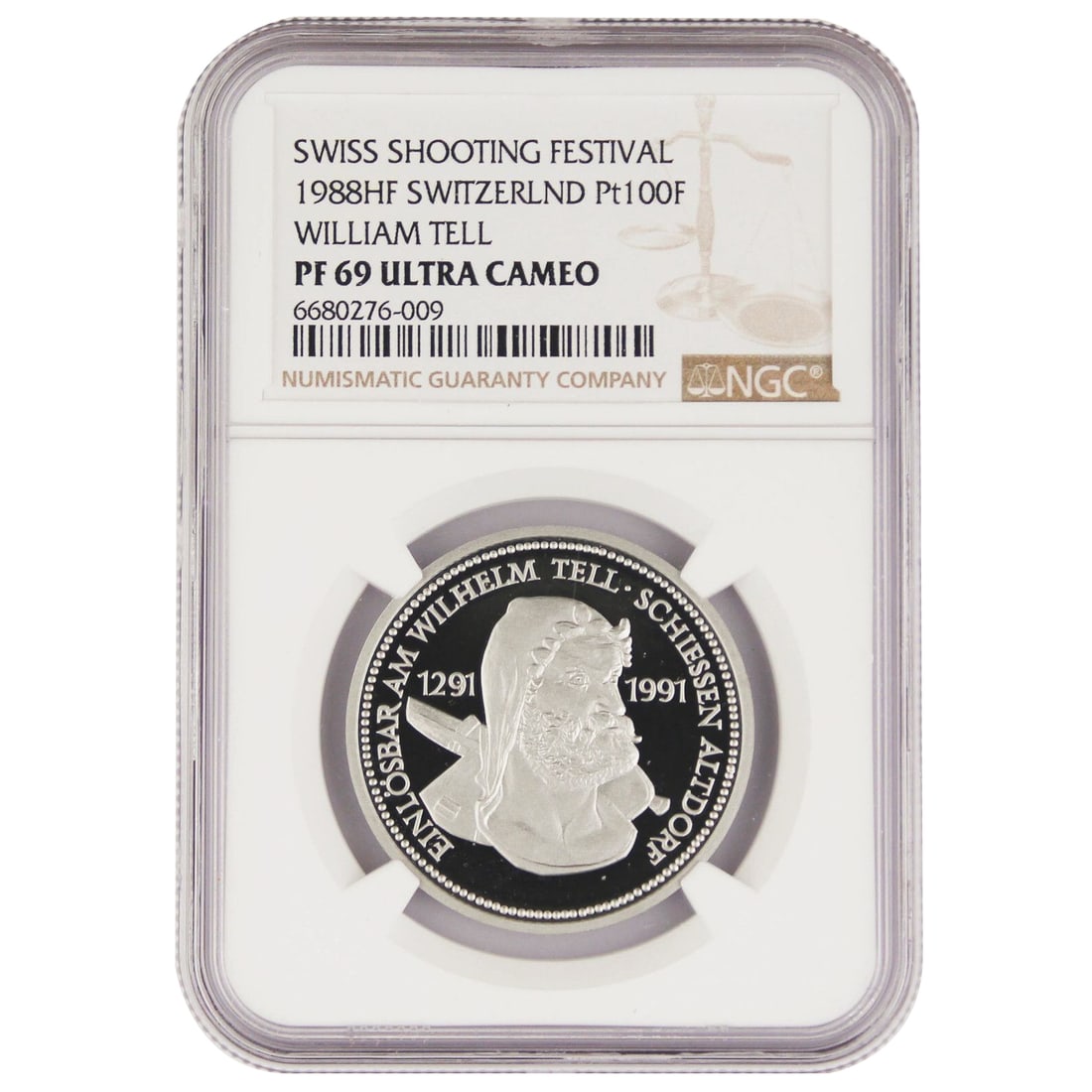 Switzerland 1988 100 Francs 1 Ounce Platinum Proof Coin, Shooting Festival Commemorative Edition, (1 of 3)