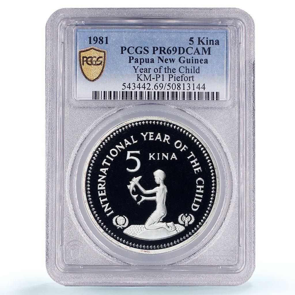 Papua New Guinea 5 Kina: Papua New Guinea 5 Kina UNICEF Save the Children Child Peter PR69 PCGS Coin 1981 Freight: 1.International Shipping: Foreign shipping costs are determined by the destination. 2.Photos, descriptions and