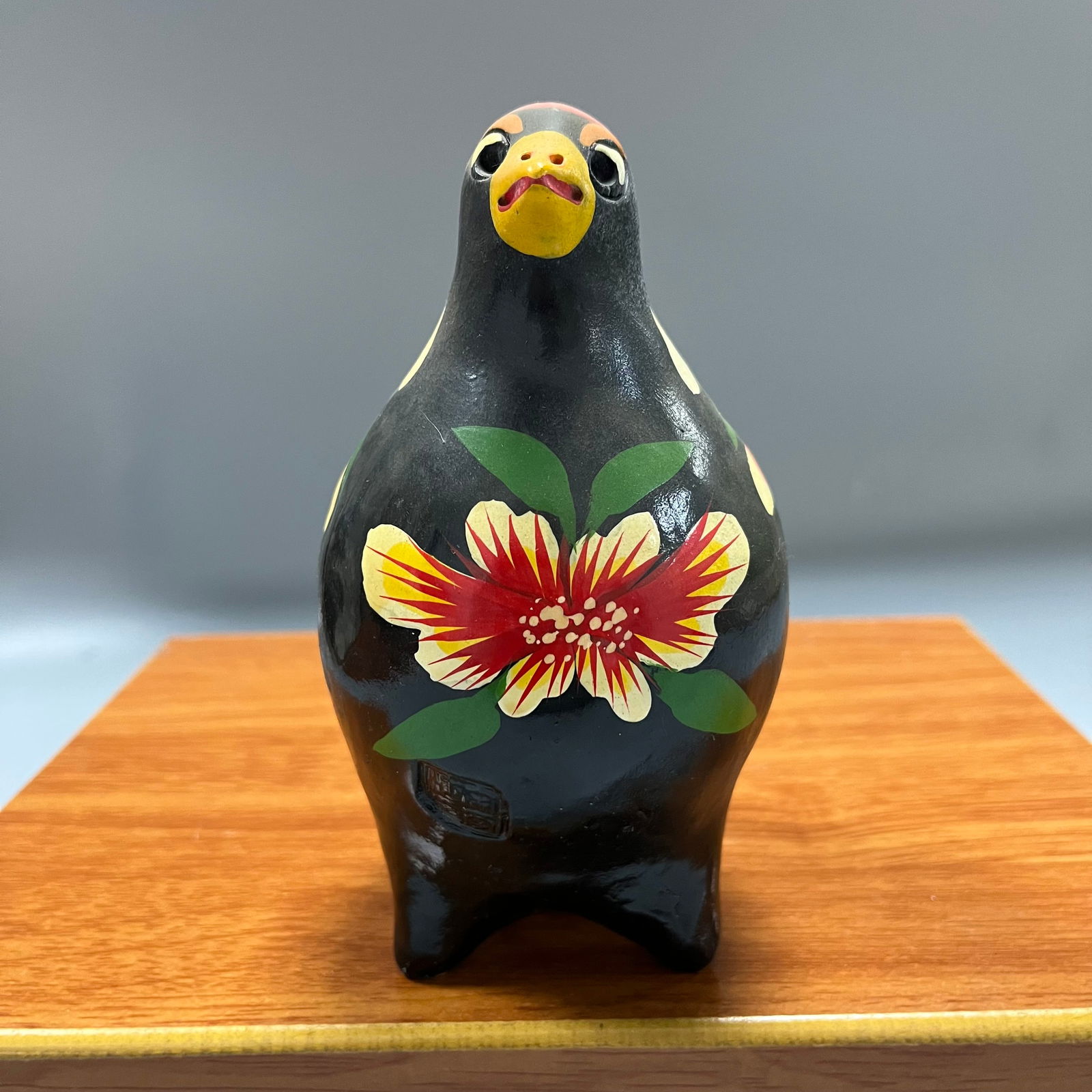 Black background with painted floral and bird pattern, cuckoo bird (1 of 6)