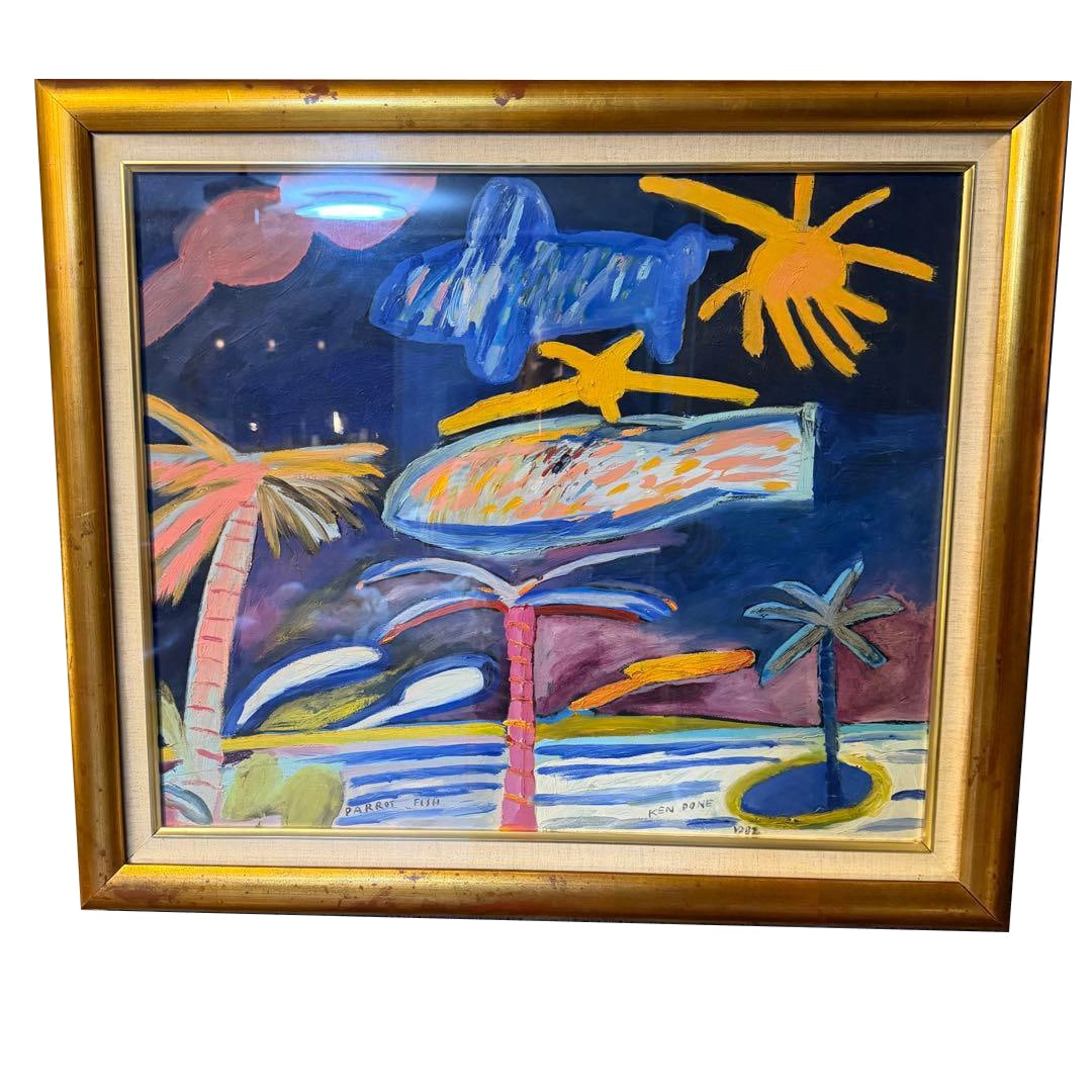 KEN DONE “PARROT FISH” Oil Painting 1987 (1 of 4)