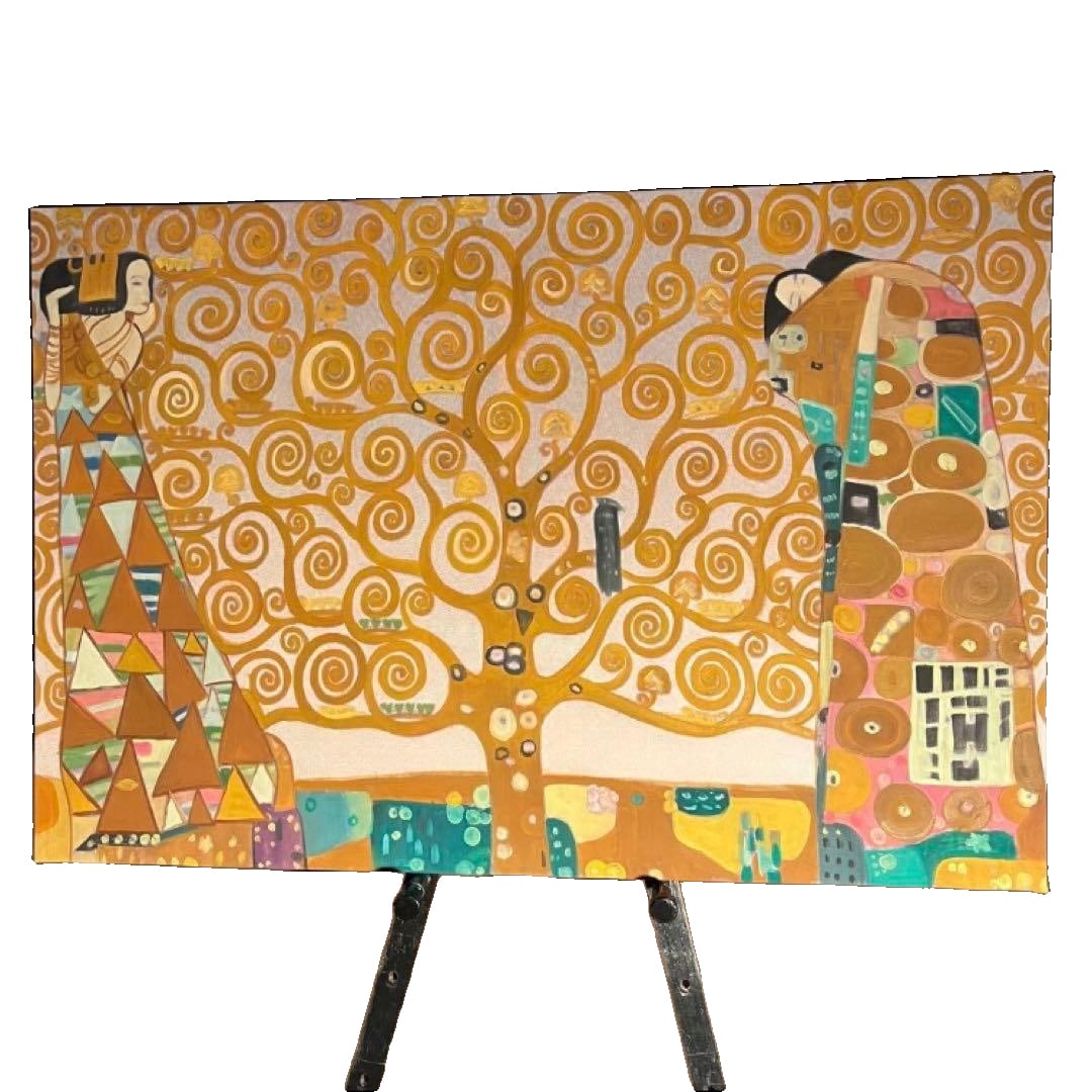 Large) Klimt hand-painted oil painting "Tree of Life", interior decoration painting: Klimt's hand-painted oil painting "Tree of Life", extra-large size, indoor decorative painting, approximately 60 cm x 90 cm (including frame).