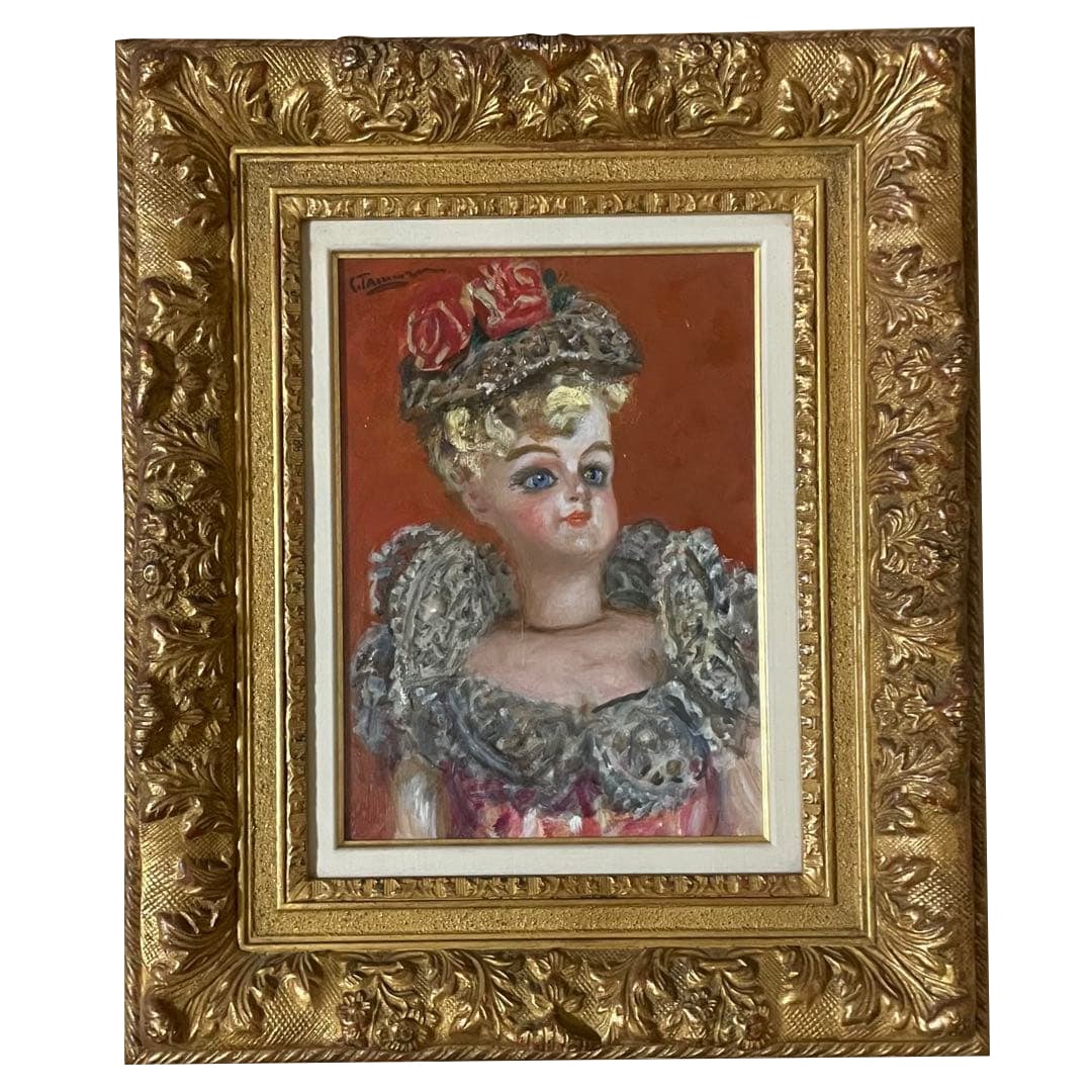 Tamura Konojo's oil painting "Hat Doll".: Tamura Knosuke's oil painting "Hat Doll" image dimensions: Height: approximately 32.4 centimeters Width: approximately 23.1 centimeters Frame dimensions: Height: approximately 56.5 centimeters Width:
