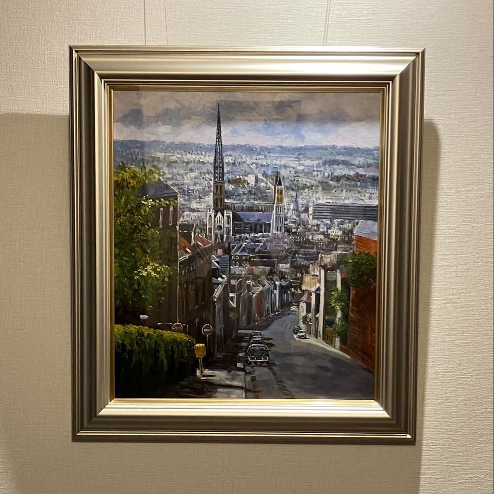 Fujiwara Hidenobu's hand-painted landscape oil painting "Rouen Hillside": Title: Rouen Hillside (Hand-drawn Artwork) Description: Beautiful Rouen city is located in northern France. This is a colorful and pleasing painting. Dimensions: Frame size: 67 cm x 60 cm (F10) Weight