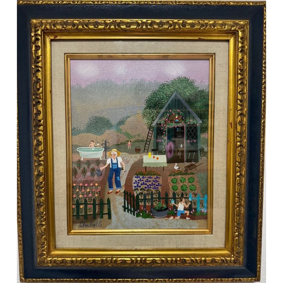 Grandma in the Ambiye Oil Painting Garden: Grandma in the Ambiye Oil Painting Garden, frame size: 44 cm x 39 cm.