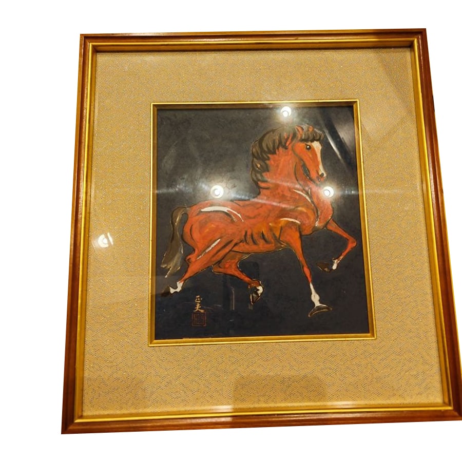 Saito Masao's oil painting, horse racing, red (1 of 5)