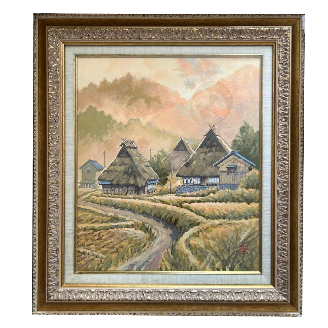 Oil painting of Saga Tanba-chi (Sonobe-cho, Kyoto Prefecture) with decorative frame. (1 of 4)