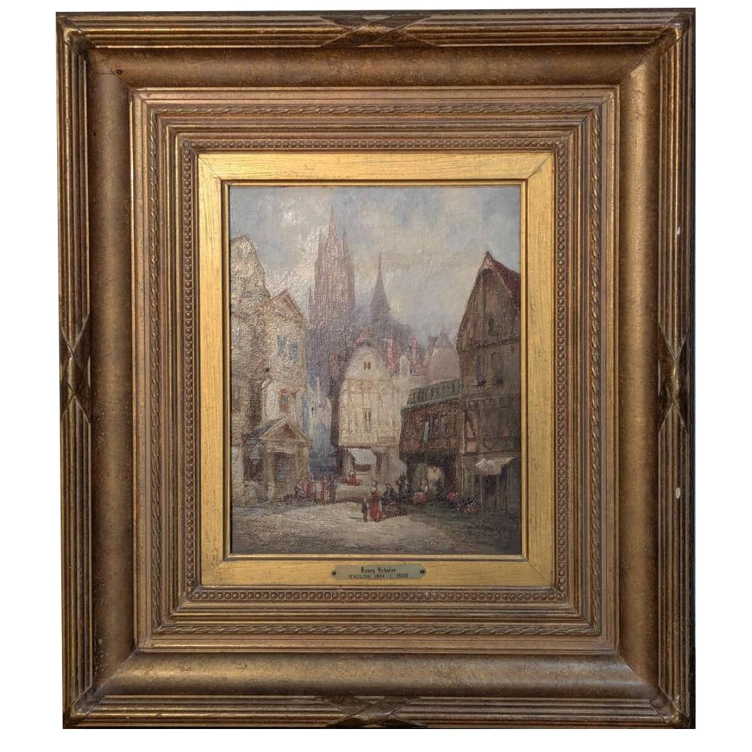 [Authentic] Henry Cheever oil painting, canvas oil painting, "European Ancient City Landscape" (1 of 8)