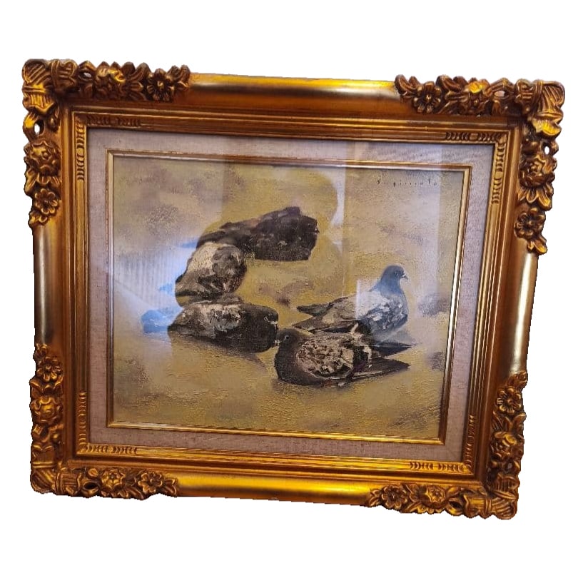 Yoshimori Sugimoto Pigeon Oil Painting: Yoshimori Sugimoto's pigeon painting, size 6, Yoshimori Sugimoto's biography Born in Togotsu City in 1933. After graduating from Saga University, he studied under the Western painter Hideo Ishimoto. H