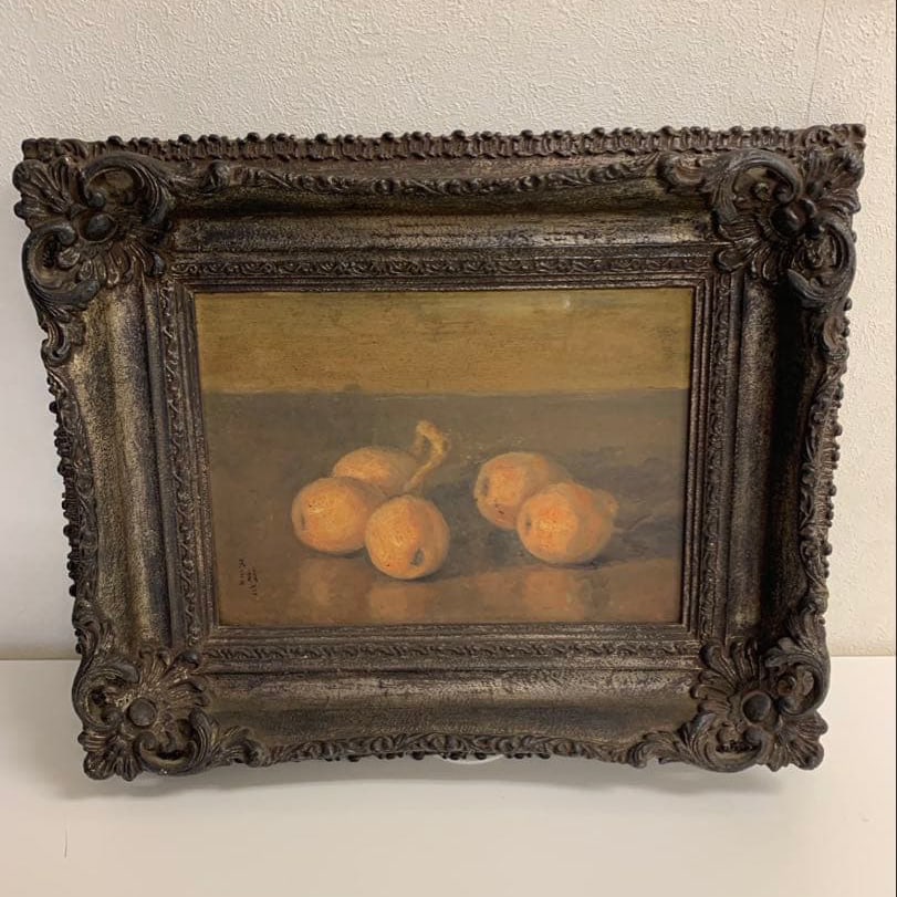 Kitamura Tanzo, oil painting, still life.: Kitamura Tanzo, oil painting, still life. Measuring 42 centimeters in height, 51 centimeters in width, and 6.5 centimeters in thickness. Born in Osaka Prefecture, active in the Shinto art world. The p