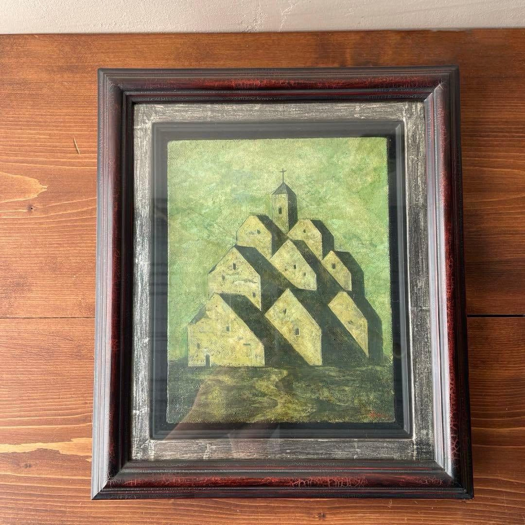 A church oil painting of abstract landscape created by Inoue Hidetree.: Church oil painting created by Inoue Hidetree, an abstract landscape painting, made on canvas and already framed. Frame dimensions: 35.5×30.5×4.8 cm Canvas dimensions: 24×19 cm Inoue Hidetree (1952