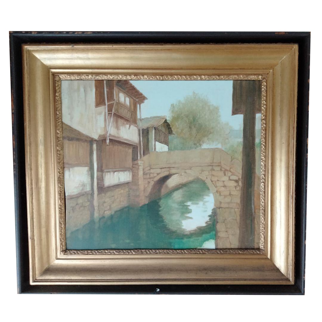 Chinese Shaoxing Water Town Landscape Oil Painting (1 of 6)
