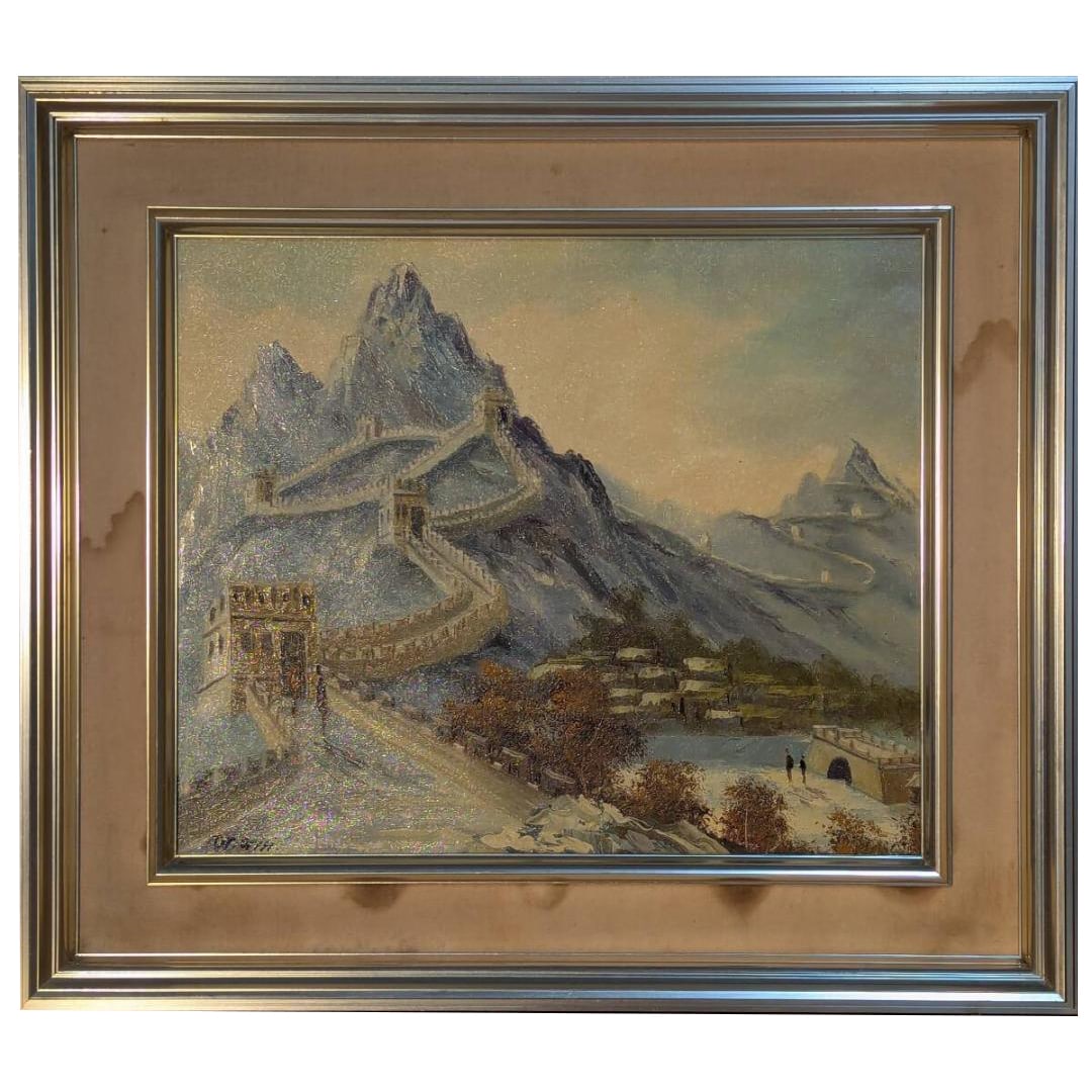 Genuine oil painting depicting the magnificent mountains and waters with a distant view of the Great (1 of 9)