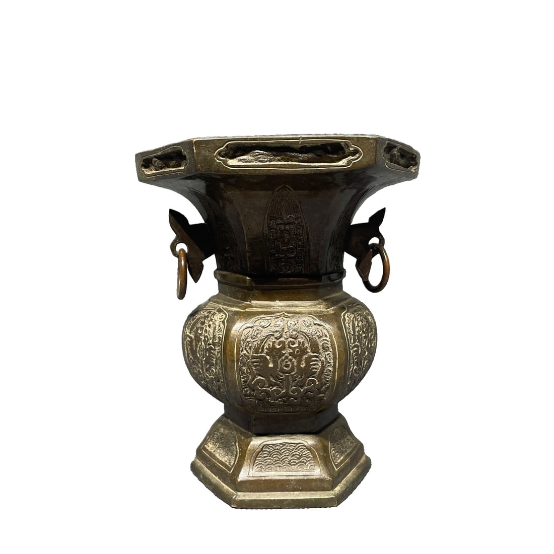 Qing Dynasty handmade carved copper flower vessel. (1 of 10)
