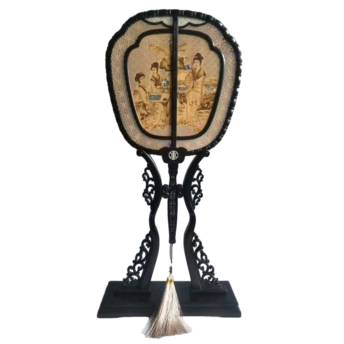 Rosewood inlaid with sandalwood "Maiden Design" palace fan (1 of 10)