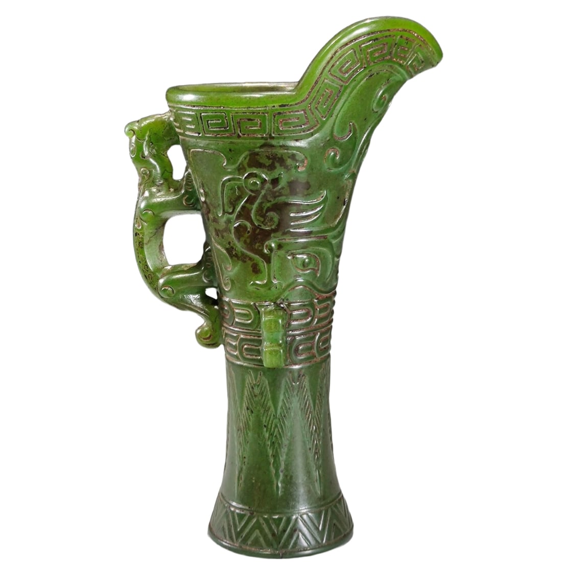 Warring States Glass Cup: Glaze cup from the Warring States period, height 16/width 10×6.5/bottom 4.5 centimeters, weight 309 grams. The design is simple and elegant, showcasing the exquisite craftsmanship of ancient times.