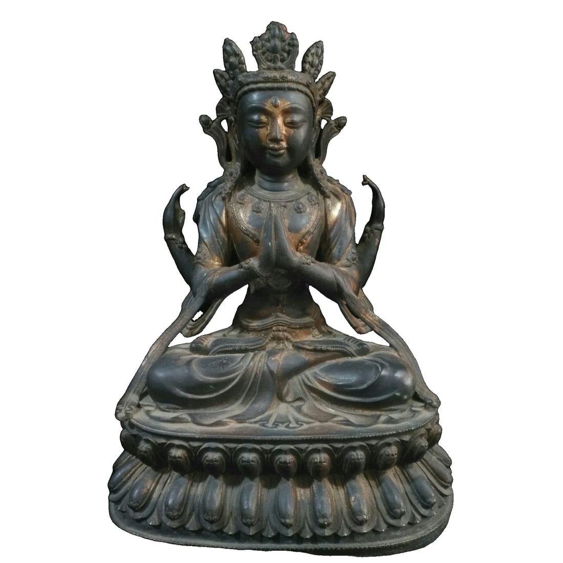 Copper clay, gold cinnabar base, four-armed Guanyin Bodhisattva. (1 of 10)
