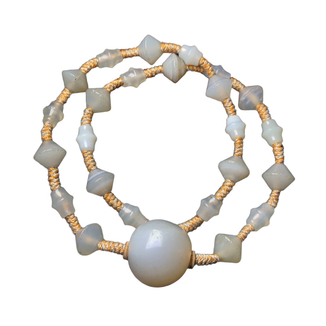 Liaojin agate feather tube, flying saucer beads paired with agate sugar ball woven necklace. (1 of 10)