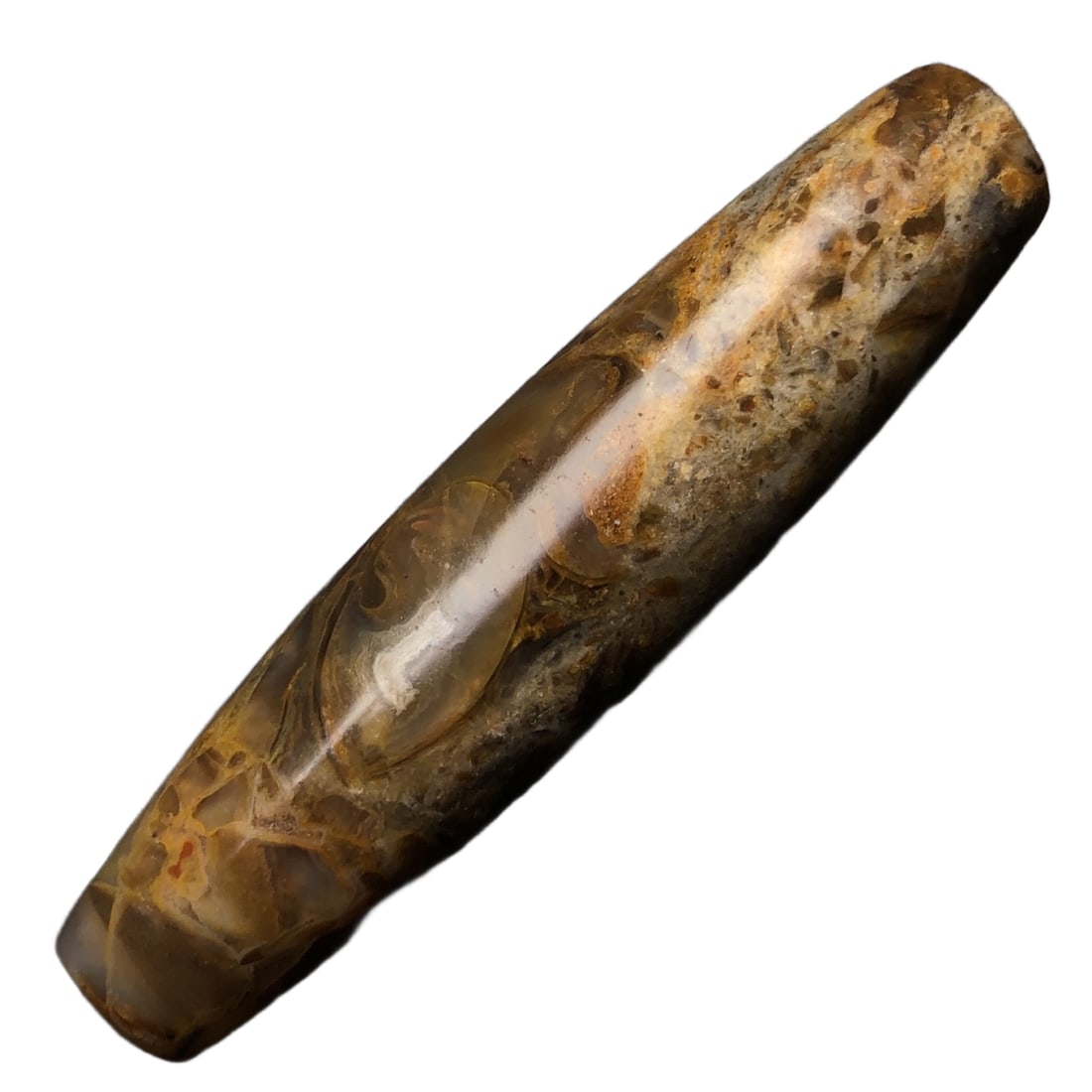 Natural agate spiral shell sky bead: Fossilized Ammonite BeadApproximate size: 60x14 millimeters, weight 19 grams