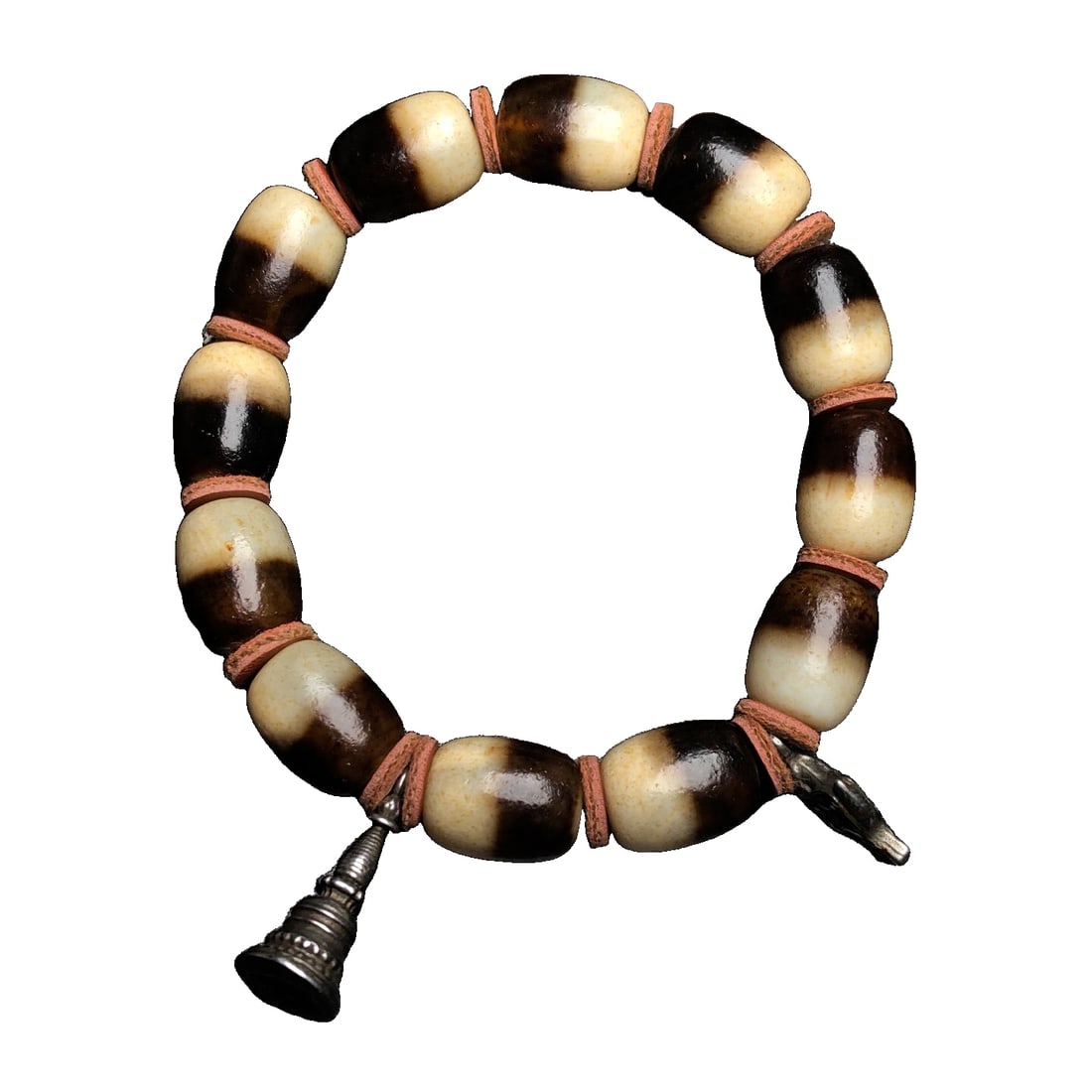 Natural agate beads paired with a copper bracelet featuring a phoenix bird and a pagoda charm. (1 of 10)