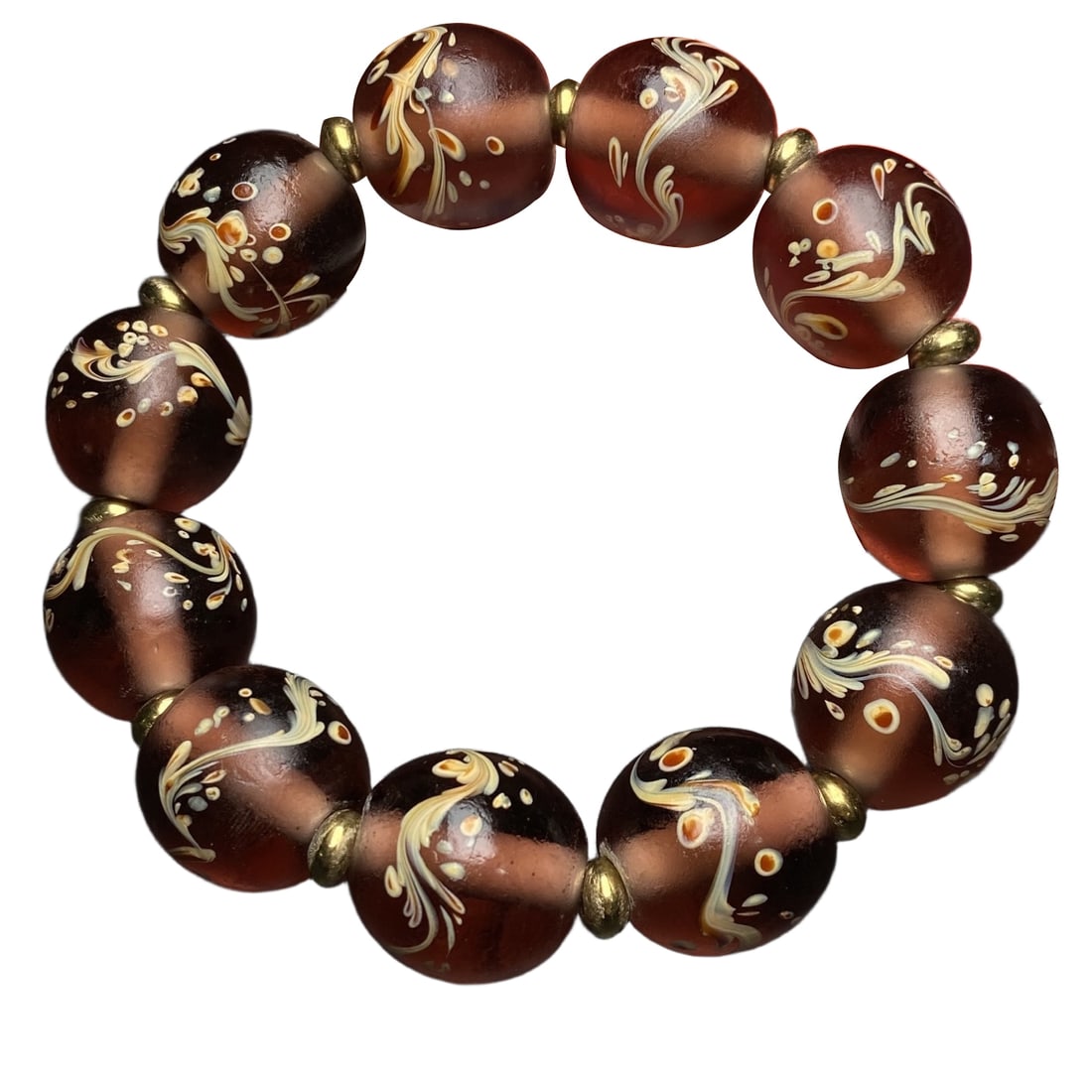 Old glass phoenix tail bracelet: Old Glass Phoenix Tail BraceletSize: about 19mm x 11 beads