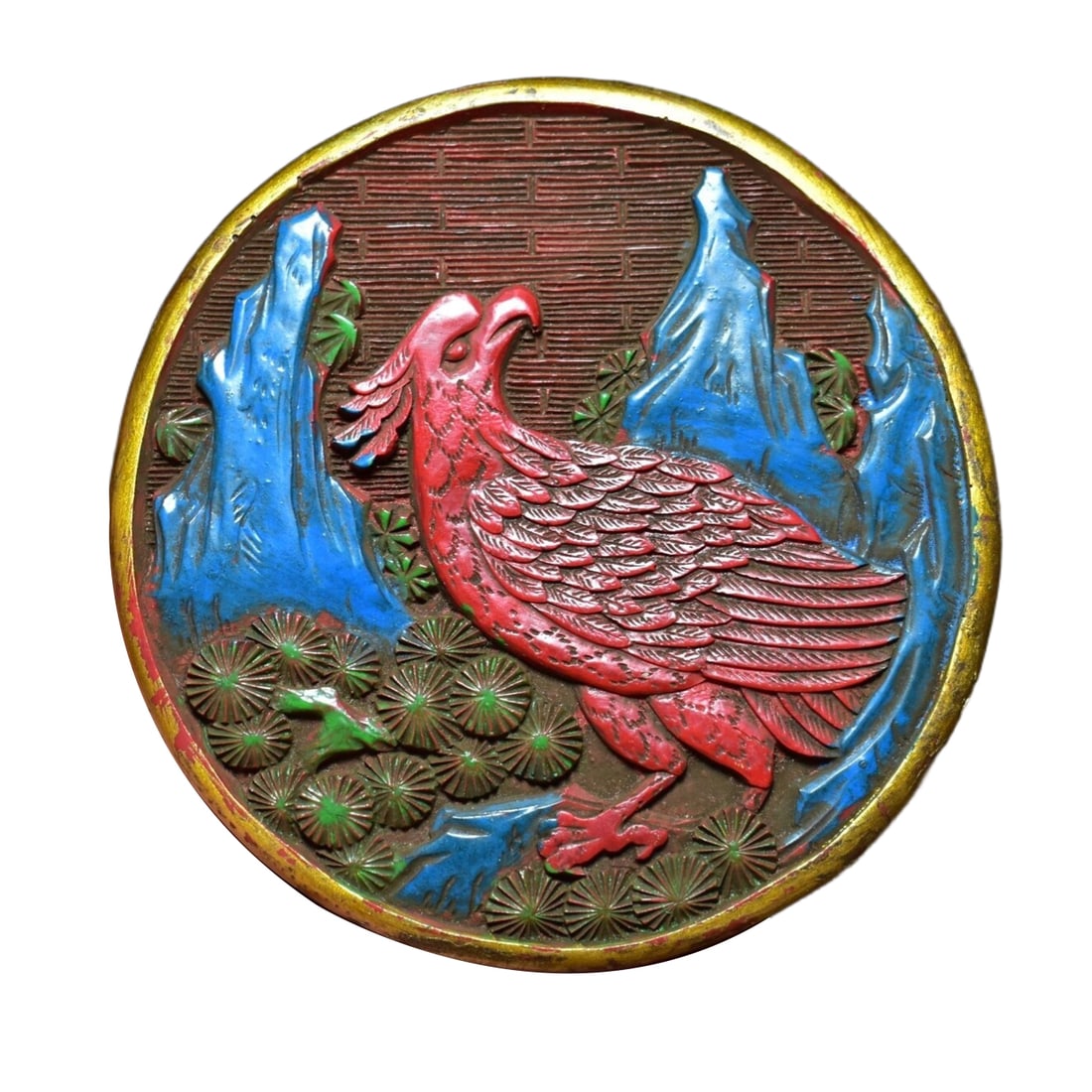 Carved red lacquer painted colored lacquer round phoenix box (1 of 10)
